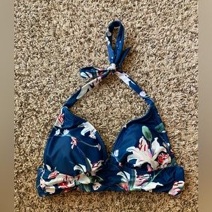Navy Blue Floral Bikini Top - Size Small